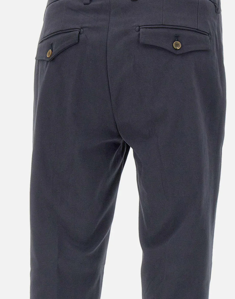 Pantaloni uomo eleganti blu scuro con tasche a filetto e bottoni sul retro