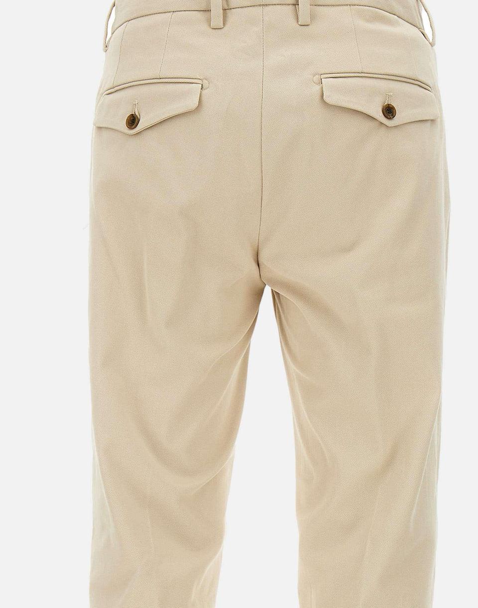 Pantaloni beige uomo eleganti tasche posteriori con patta e bottoni