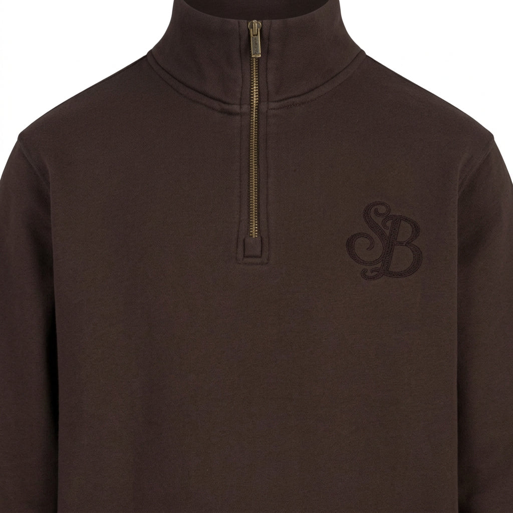 Felpa MC2 Saint Barth Kenneth Mezza Zip Brown - Dettaglio ricamo e mezza zip