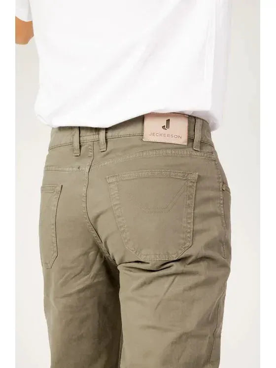 Pantalone da uomo verde slim fit Jeckerson con cinque tasche, dettaglio patch sul retro