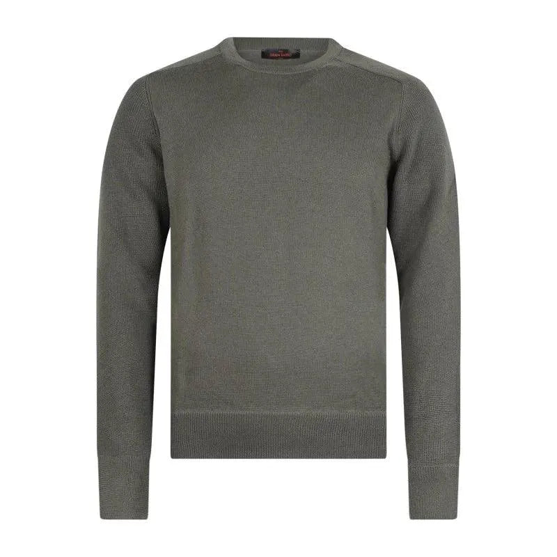 Maglione verde girocollo in lana vergine idrorepellente lavorazione a coste uomo