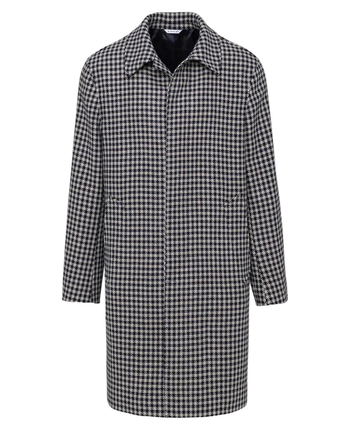 Cappotto uomo fantasia pied de poule blu e beige, collo classico, elegante invernale