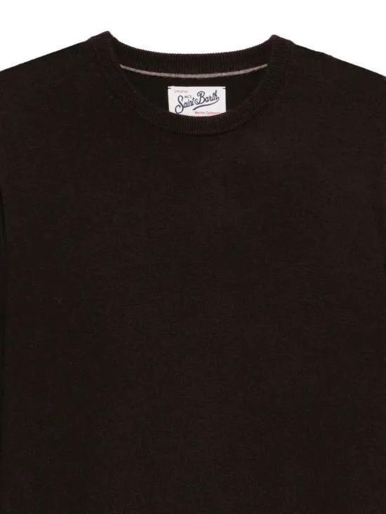 SAINT BARTH REGE008 00022M - Maglione girocollo colore Dark Brown - dettaglio collo e ricamo