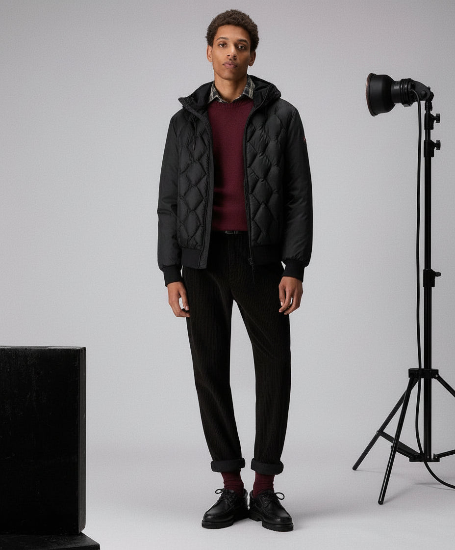 PEUTEREY KOONS KJ BMAT PEU 520701181862 NER BLOUSON JACKET BOMBER BIMATERIALE CON TRAPUNTA GEOMETRICA - Atelier Fratelli Carbè