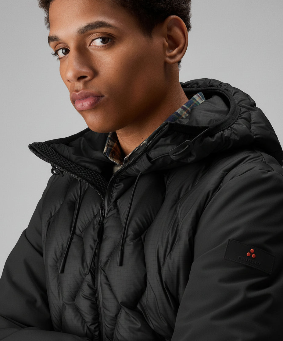 PEUTEREY KOONS KJ BMAT PEU 520701181862 NER BLOUSON JACKET BOMBER BIMATERIALE CON TRAPUNTA GEOMETRICA - Atelier Fratelli Carbè