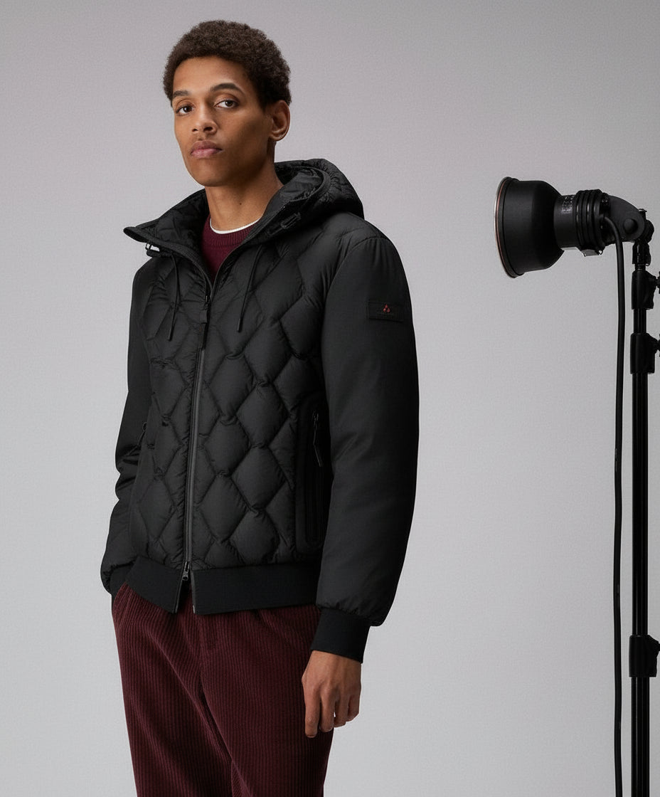 PEUTEREY KOONS KJ BMAT PEU 520701181862 NER BLOUSON JACKET BOMBER BIMATERIALE CON TRAPUNTA GEOMETRICA - Atelier Fratelli Carbè