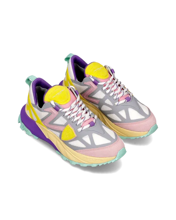 Sneaker da donna multicolore, dettagli gialli, rosa e viola, suola chunky