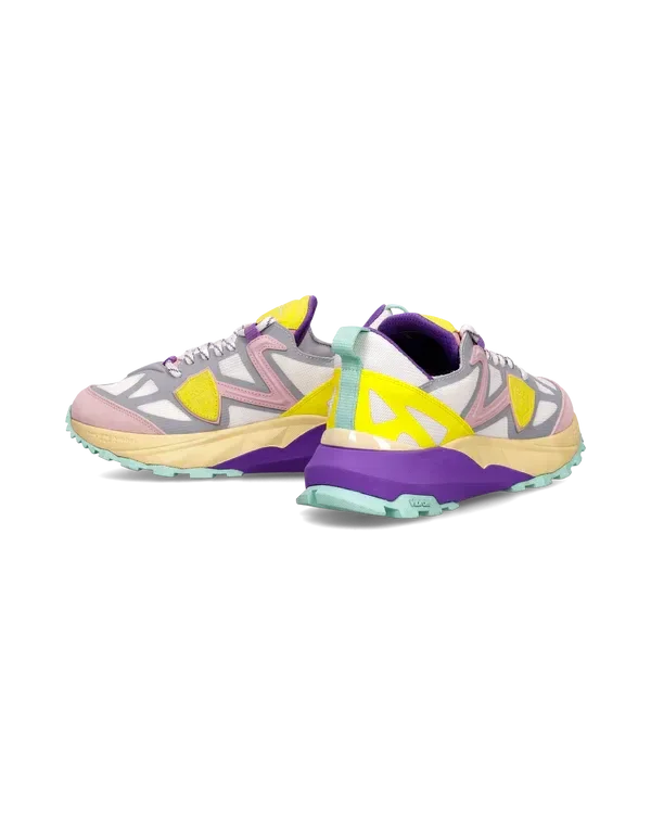 Sneakers donna multicolore suola alta, dettagli lilla, giallo, viola e verde acqua.