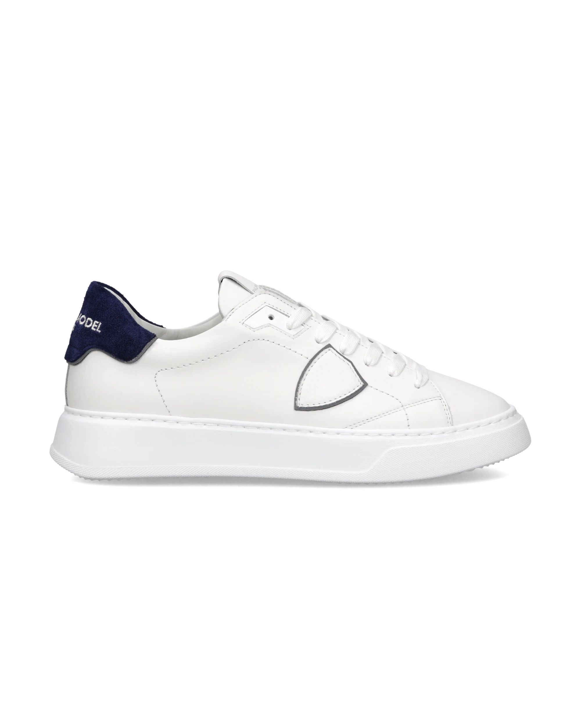 PHILIPPE MODEL BTLU VD23 SNEAKER TEMPLE LOW VEAU DAIM BLANC BLEU - Atelier Fratelli Carbè