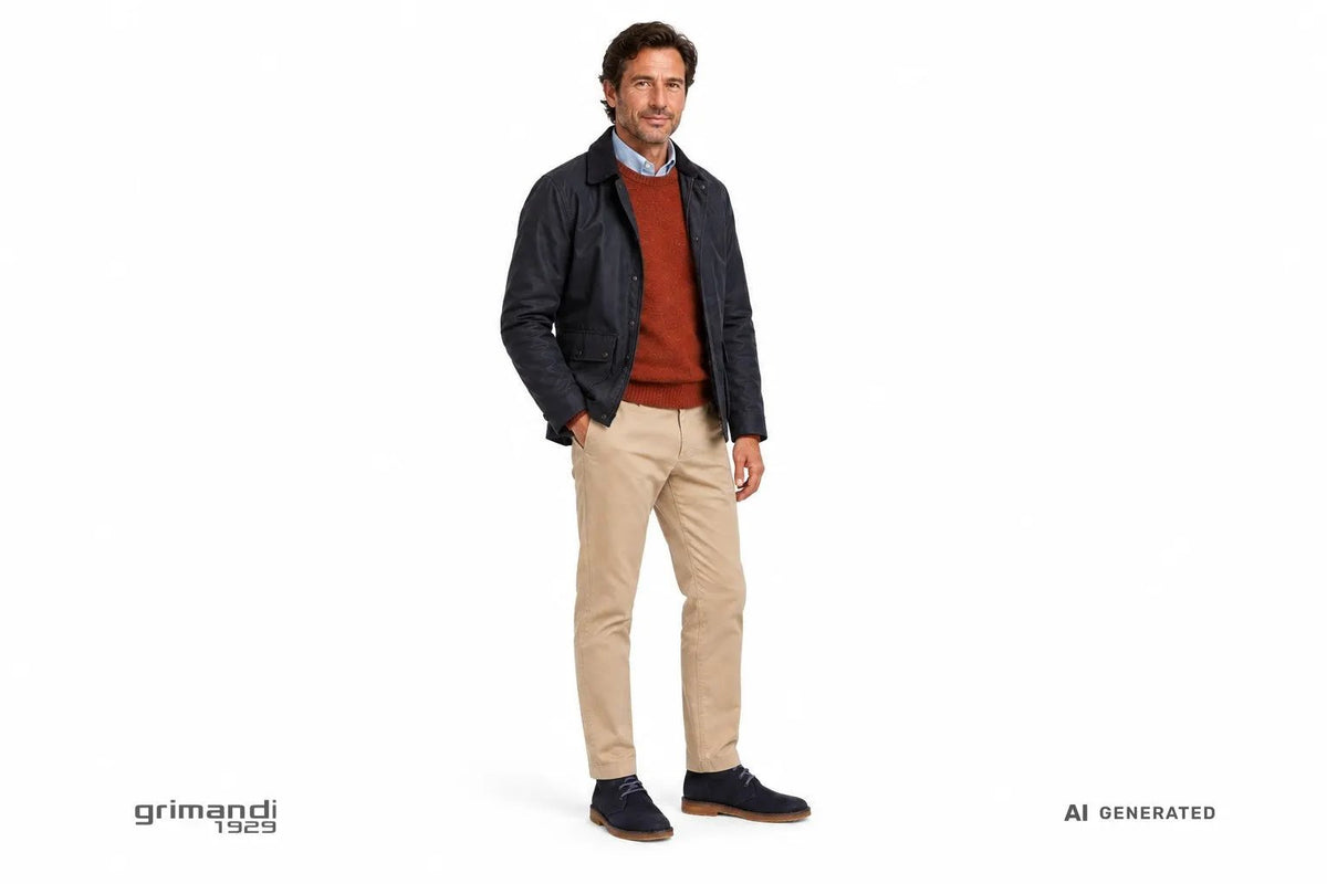 Polacco FRAU A25C0 in camoscio Blu - Look indossato chino