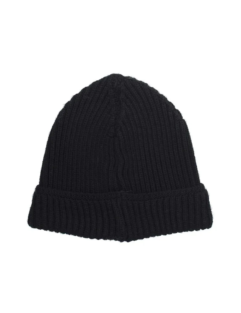 Cappello di lana blu scuro a coste, stile beanie con risvolto, accessorio moda uomo donna