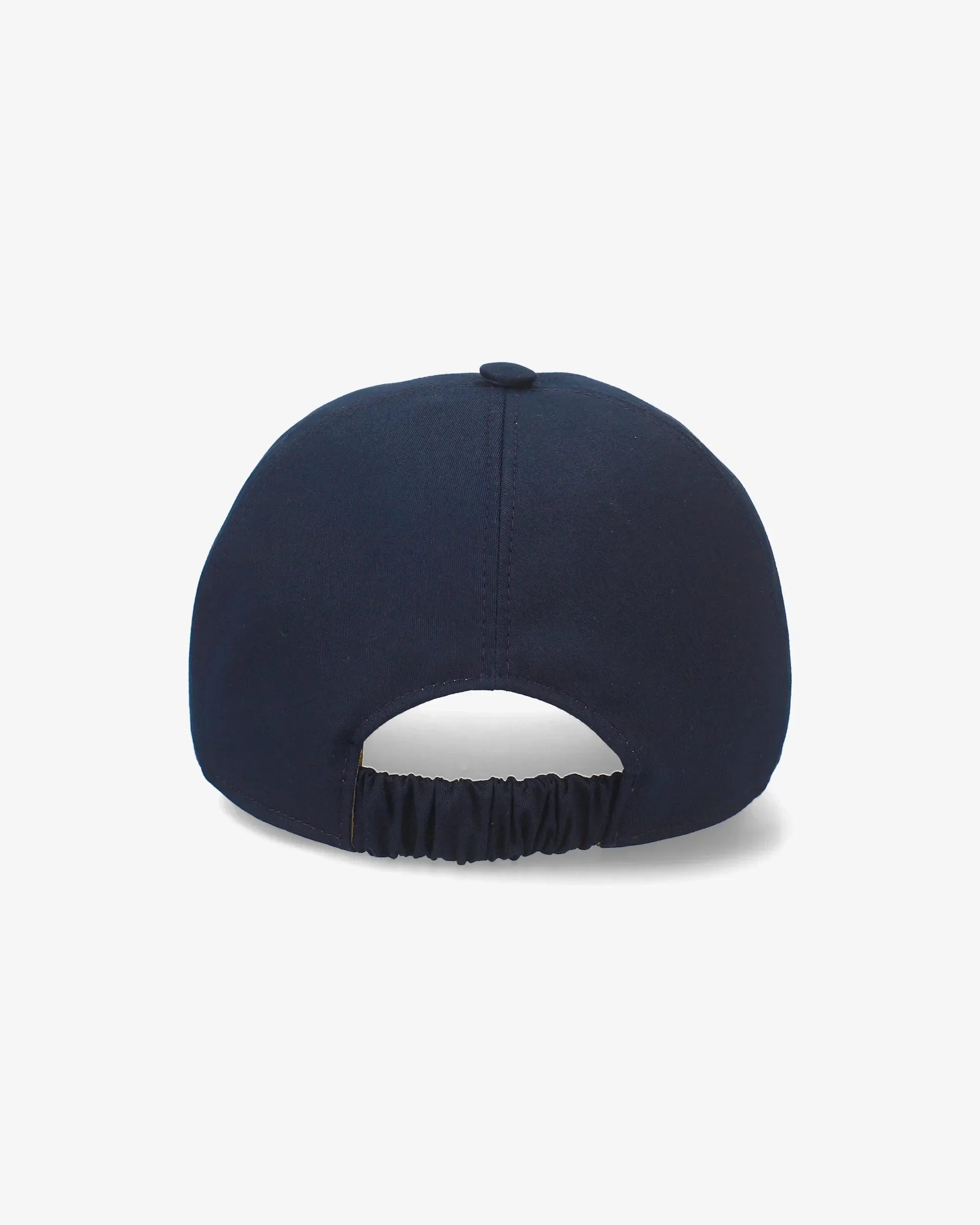 Berretto blu navy con chiusura elastica, vista posteriore, accessorio moda unisex