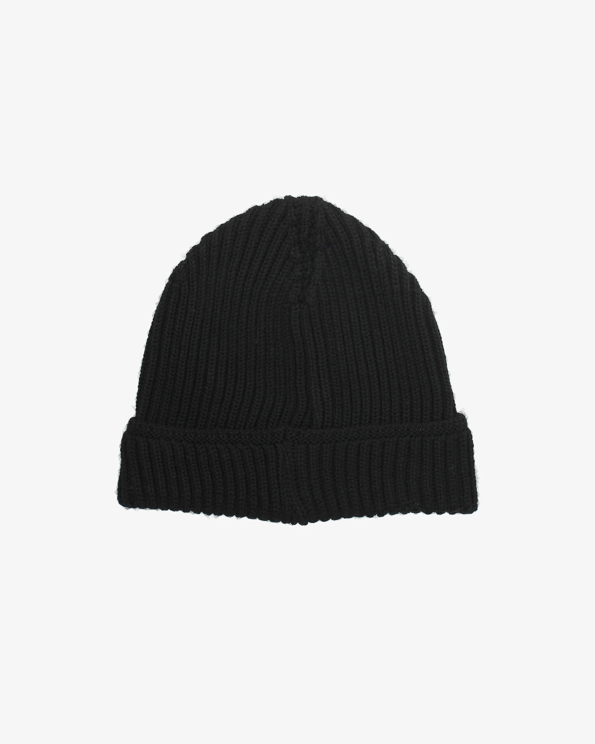 Cappello di lana nero a coste con risvolto, accessorio moda uomo donna