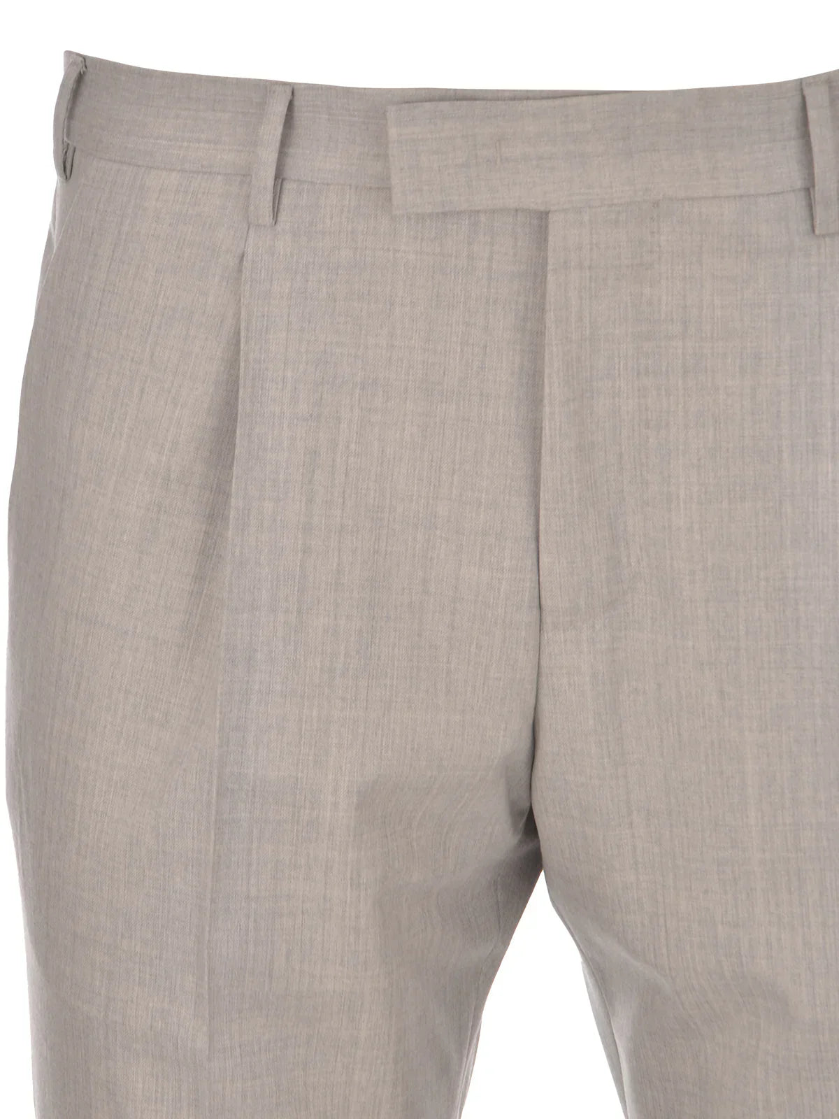 Pantaloni uomo eleganti grigi con piega, tessuto leggero, chiusura con patta e passanti