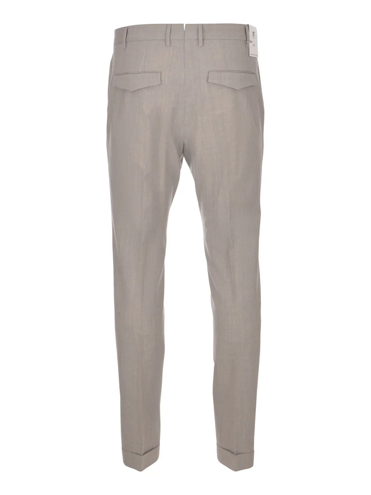 Pantalone uomo elegante beige chiaro con tasche posteriori a filetto e risvolto, vista retro