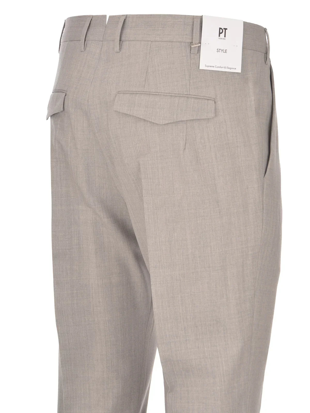 Pantalone uomo elegante grigio chiaro con tasche a filetto e passanti in tessuto leggero