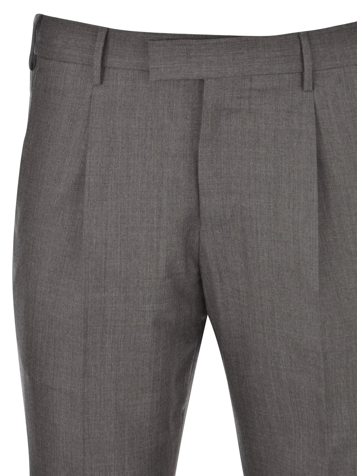 Pantalone classico uomo grigio elegante con pieghe e cintura sartoriale
