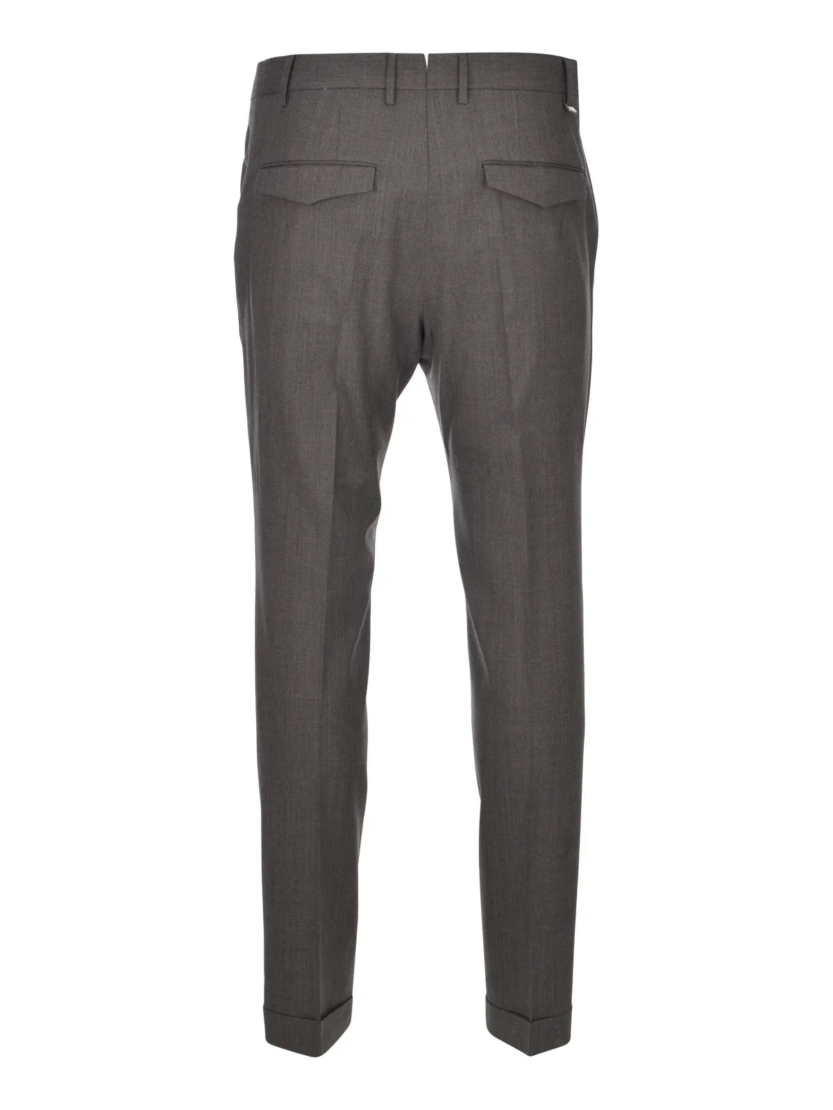 Pantaloni uomo eleganti grigio scuro, tasche posteriori con patta, vestibilità slim