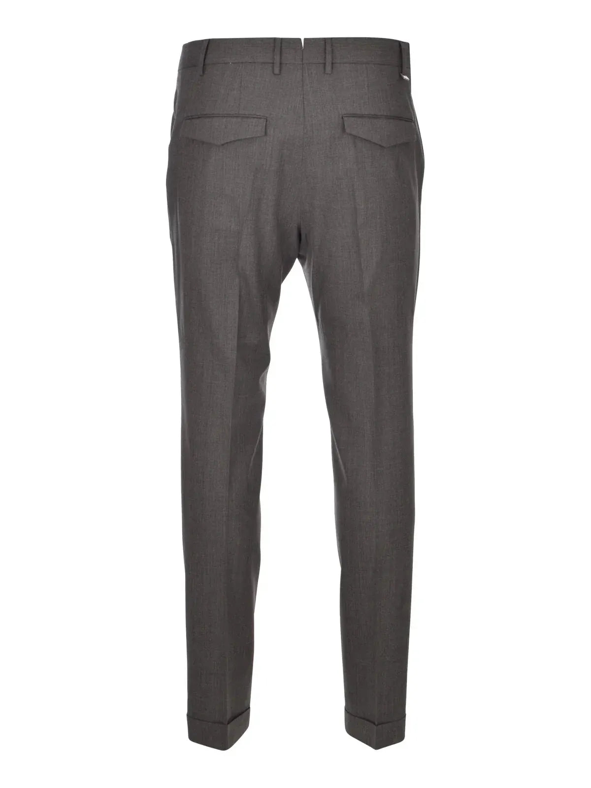 Pantaloni uomo eleganti grigio scuro, tasche posteriori con patta, vestibilità slim