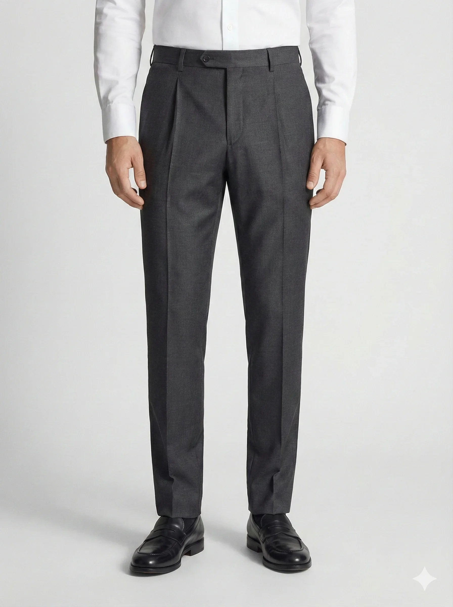 Pantaloni uomo eleganti grigi, taglio classico, perfetti per abbigliamento formale