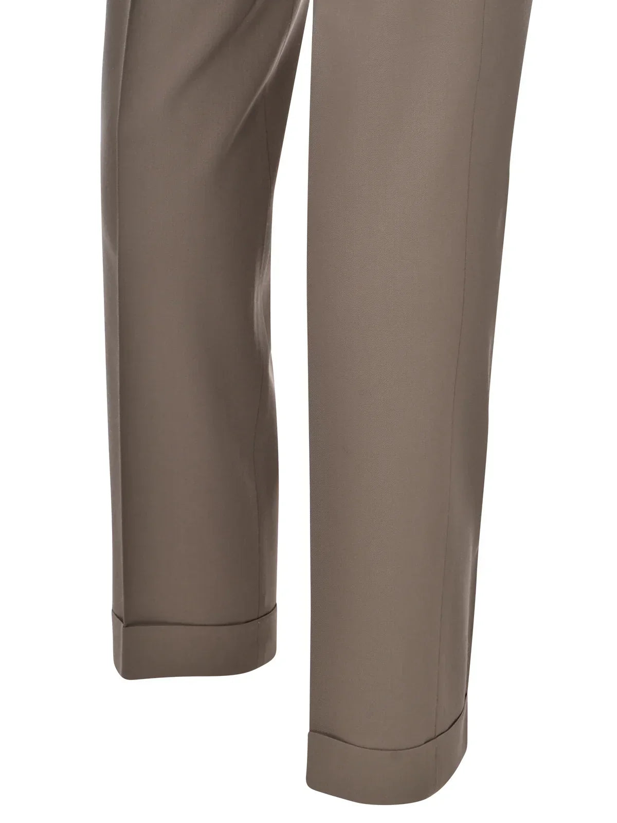 Pantaloni uomo beige eleganti, orlo risvoltato, stile classico, dettaglio tessuto liscio