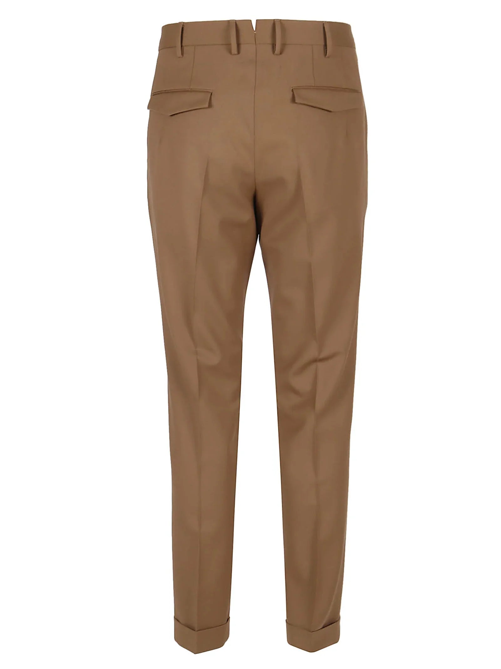 Pantaloni uomo eleganti color cammello, tasche posteriori con pattina, vestibilità slim