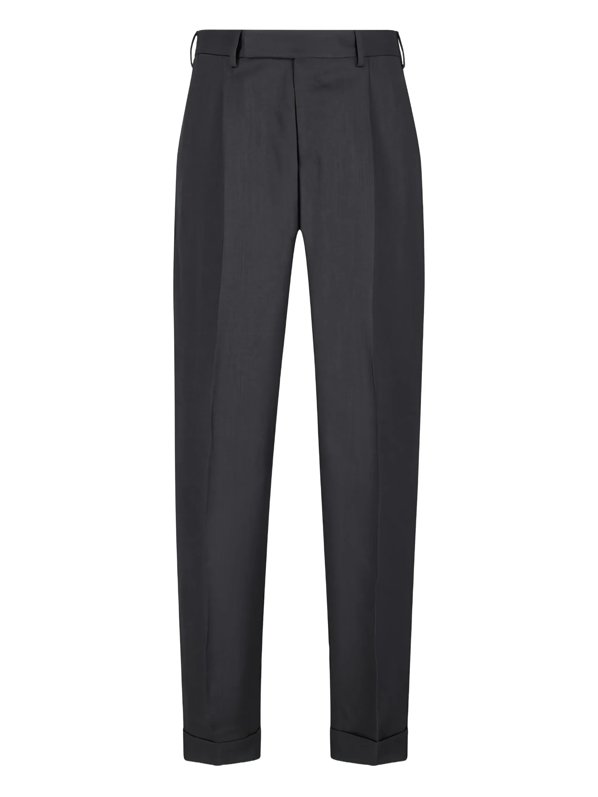 Pantaloni uomo eleganti neri con pinces e risvolto, abbigliamento formale Made in Italy