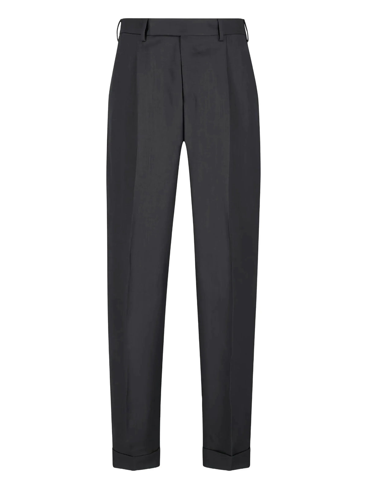 Pantaloni uomo eleganti neri con pinces e risvolto, abbigliamento formale Made in Italy