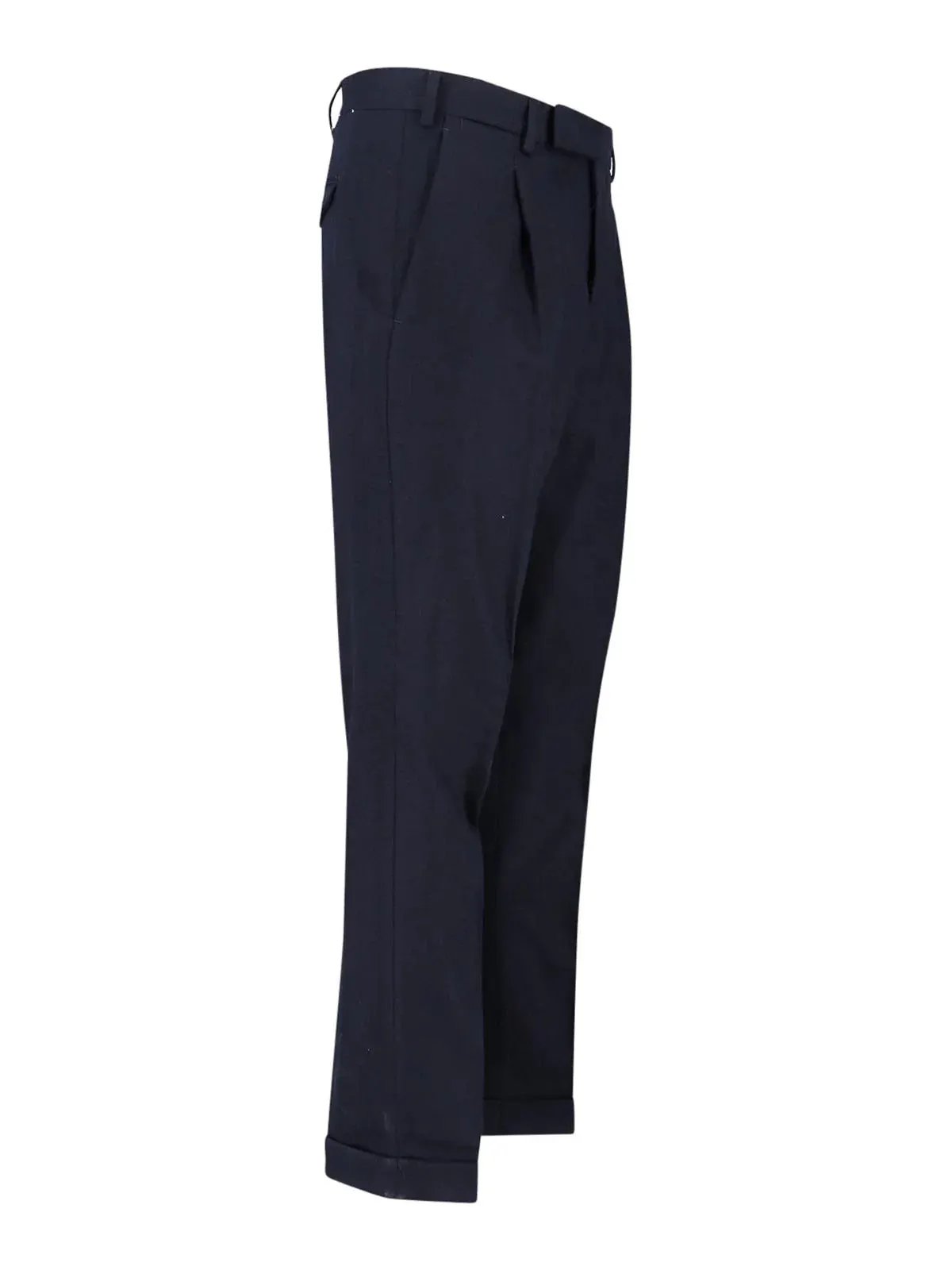 Pantaloni uomo eleganti blu scuro, pinces frontali, fondo risvoltato, abbigliamento moda