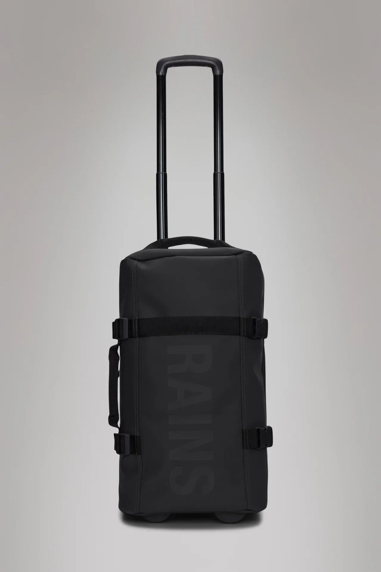 Trolley da cabina nero in tessuto impermeabile con manico estensibile e dettagli moderni