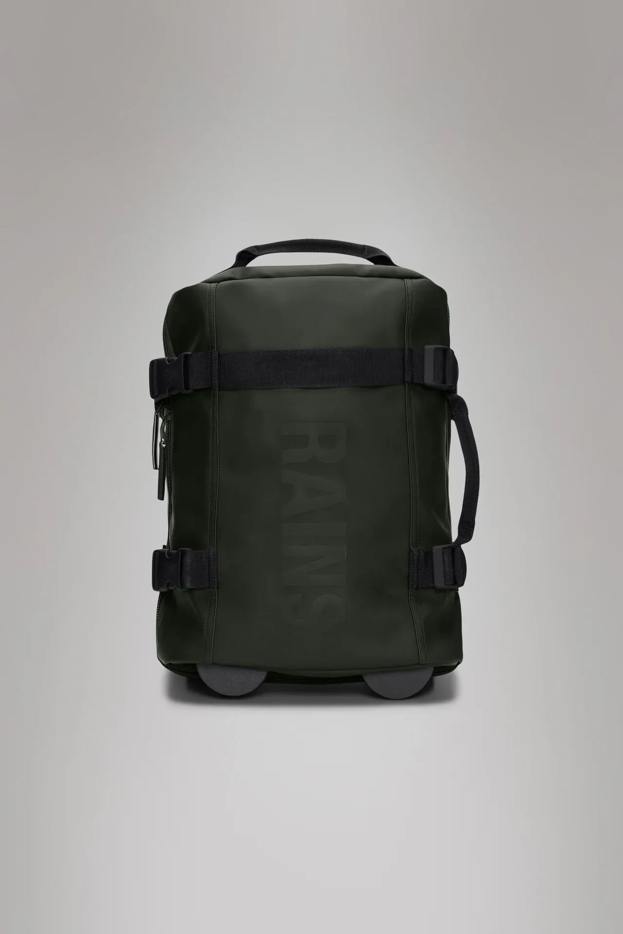 Bagaglio a mano nero con ruote e maniglia, design compatto e moderno, accessorio viaggio