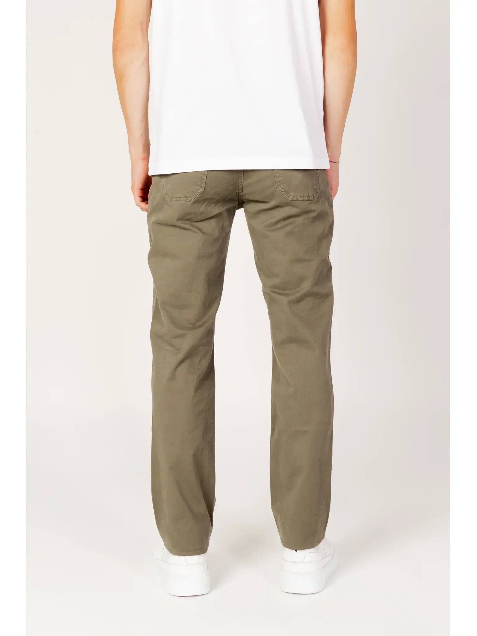 Pantaloni uomo verde militare in cotone, vestibilità regular, abbigliamento casual