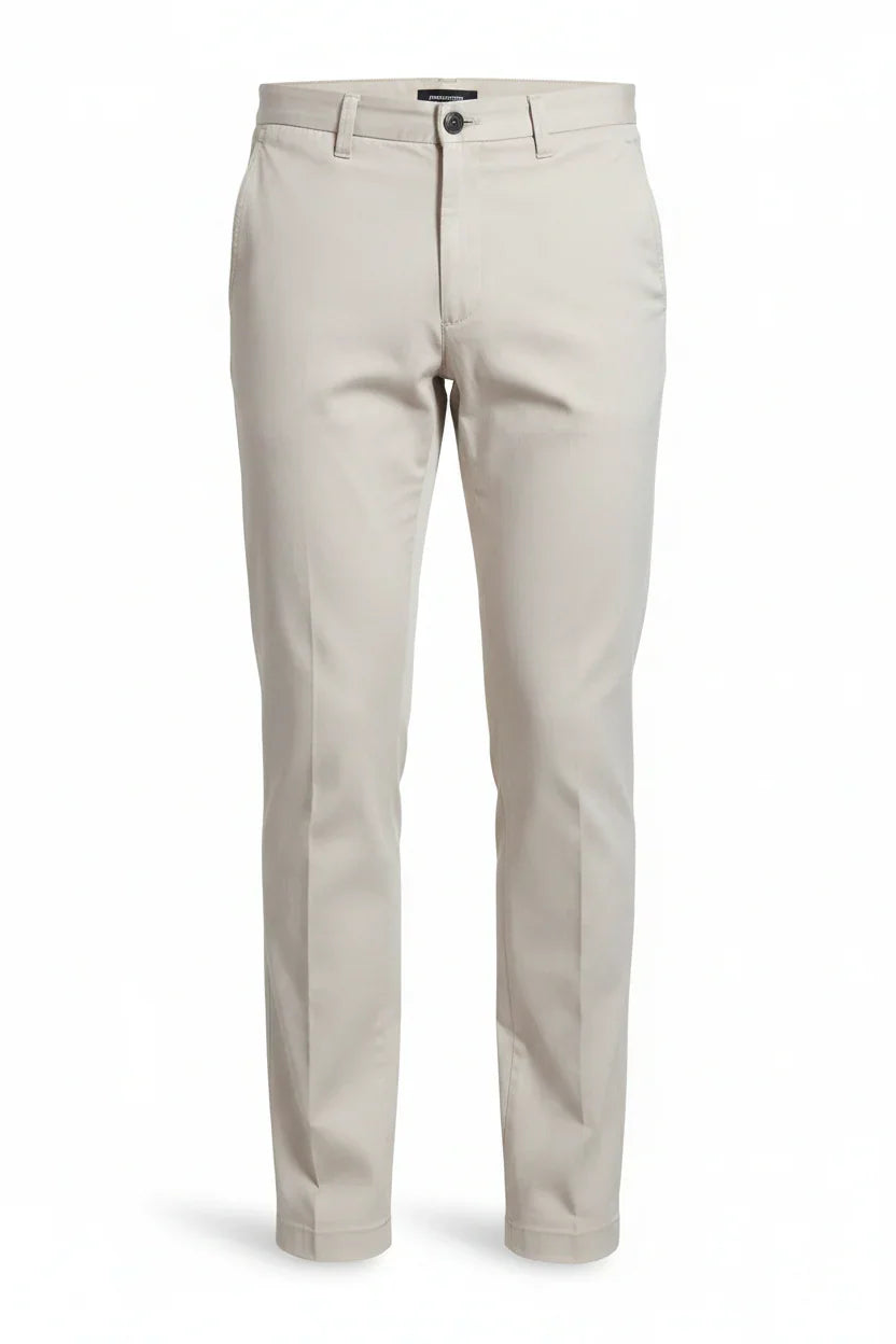 Pantaloni uomo beige classici eleganti in cotone, vestibilità slim