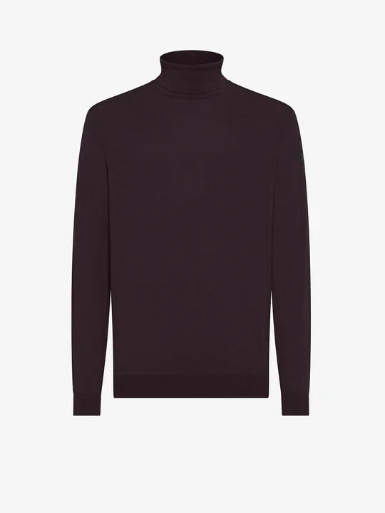 Maglione dolcevita uomo bordeaux in lana merino, maniche lunghe, stile elegante.
