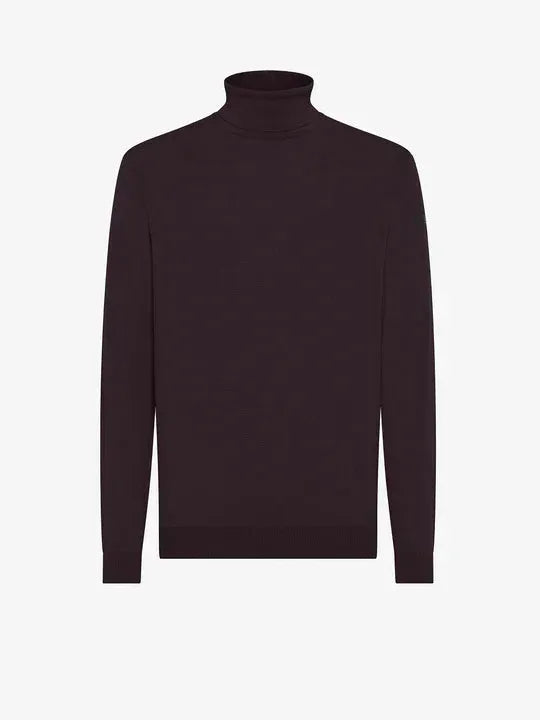 Maglione dolcevita uomo bordeaux in lana merino, maniche lunghe, stile elegante.