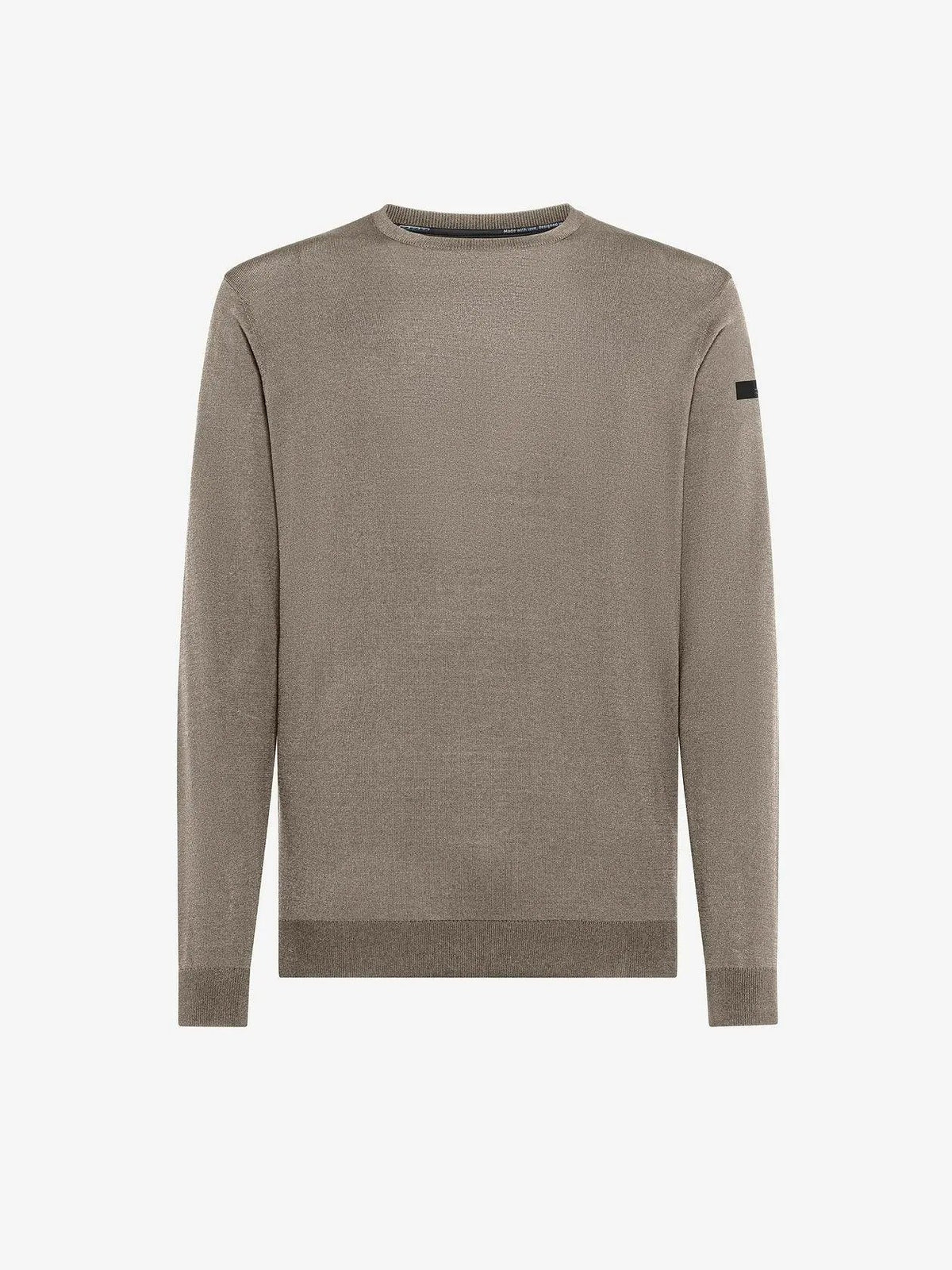 Maglione uomo beige tabacco girocollo in lana merino, maniche lunghe, stile essenziale