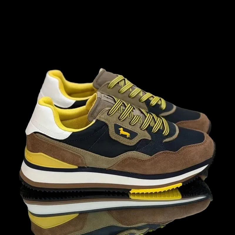 Sneakers Harmont & Blaine Camoscio e Tessuto Caramel Blu - Vista laterale