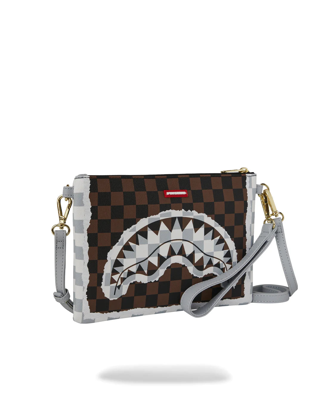 SPRAYGROUND B8295 CLUTCH CREAM BROWN TEAR CHECK CROSSOVER CLUTCH - Atelier Fratelli Carbè