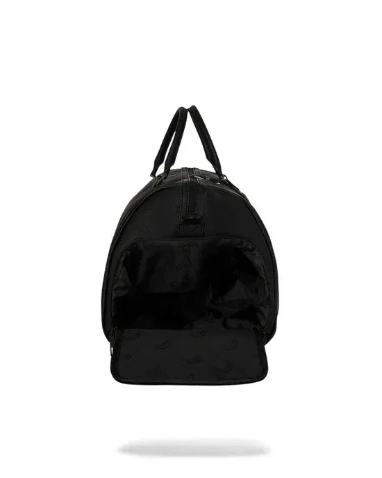Borsone nero unisex con manici e scomparto frontale aperto, design moderno ed elegante