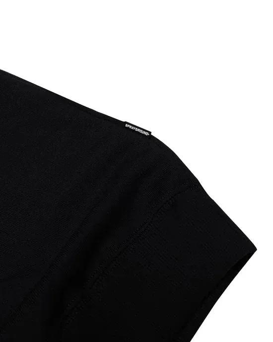 dettaglio manica felpa nera cotone, piccolo logo etichetta, stile casual moda uomo donna