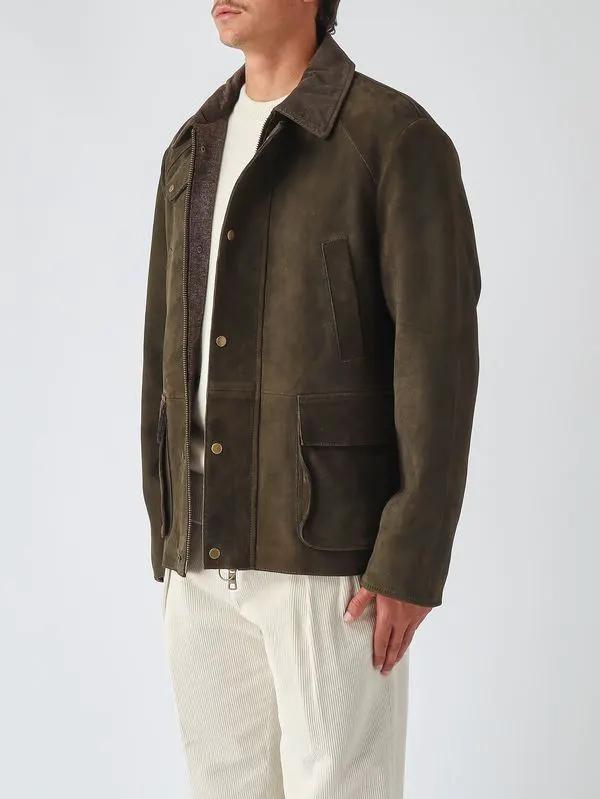 Giacca Gordon The Jack Leathers in pelle suede verde scuro - vista laterale