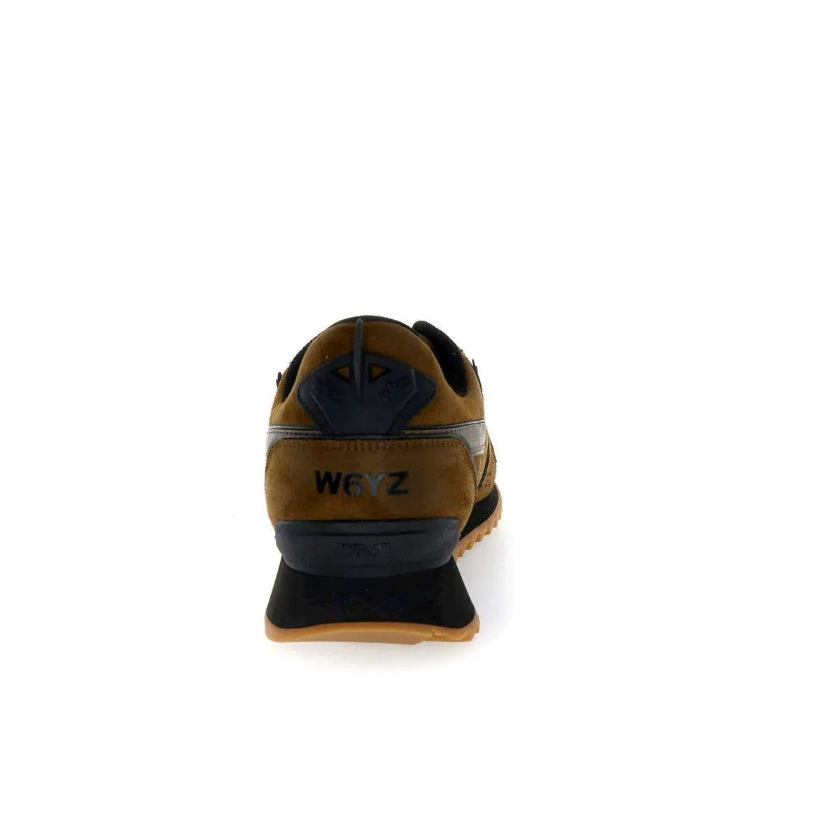 Sneaker uomo W6YZ marrone castagna e nera vista posteriore, suola in gomma