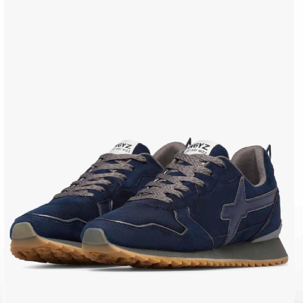 Sneakers uomo blu navy e antracite con suola in gomma, design sportivo, lacci grigi