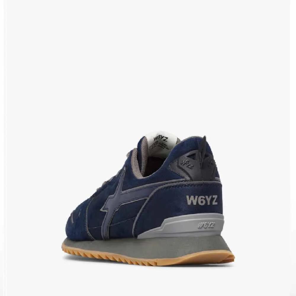 Sneaker uomo W6YZ navy e antracite, retro, suola beige, stile casual sportivo