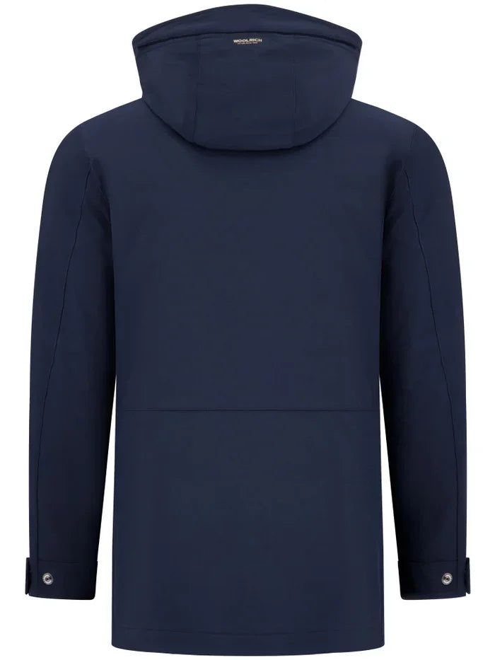 Cappotto trench uomo blu con cappuccio staccabile, maniche lunghe, design elegante