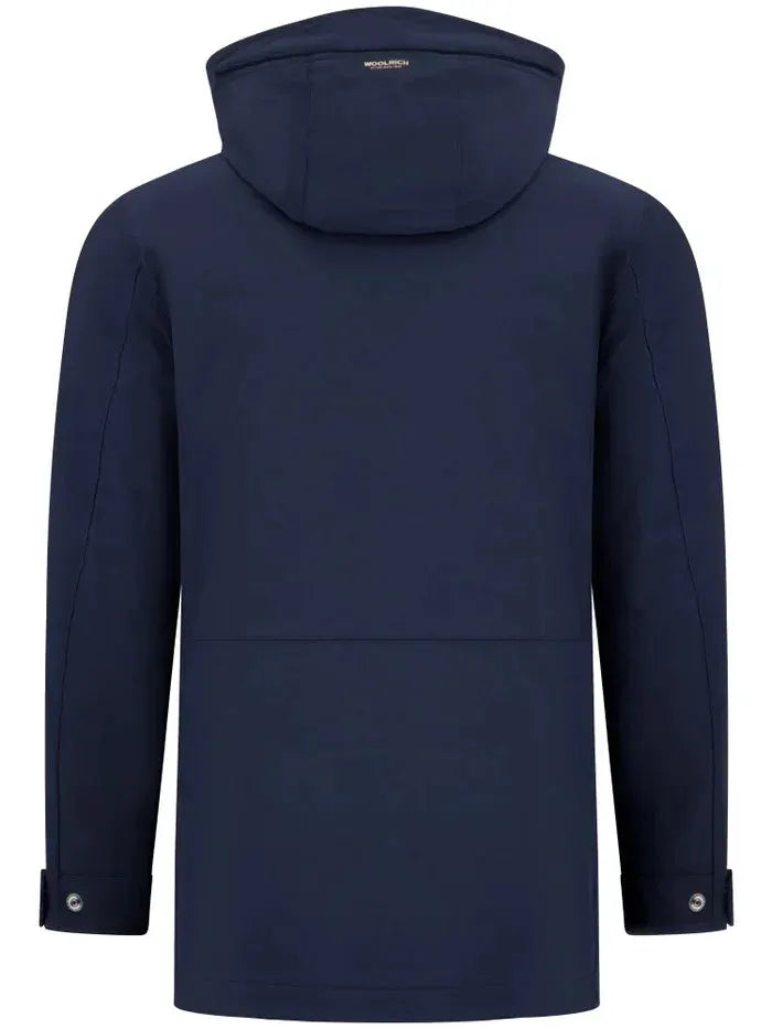 Cappotto trench uomo blu con cappuccio staccabile, maniche lunghe, design elegante