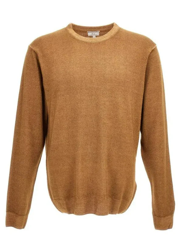 Maglione uomo marrone chiaro a maniche lunghe, girocollo, stile casual elegante.