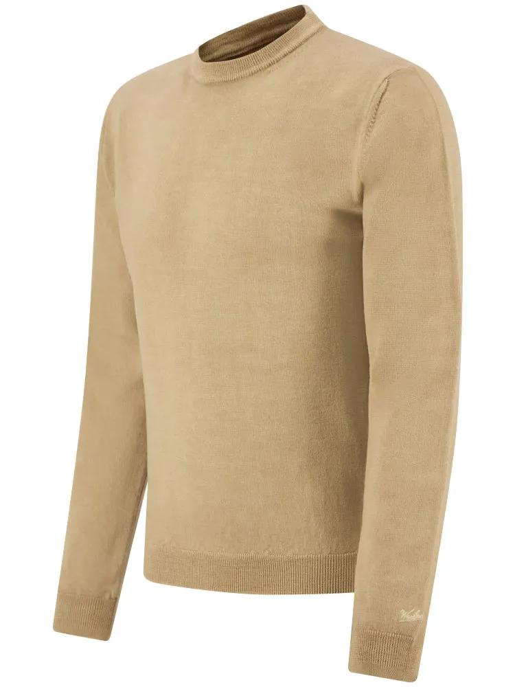 Woolrich Maglia Girocollo Tinto in Capo Gold Khaki - Dettaglio colletto