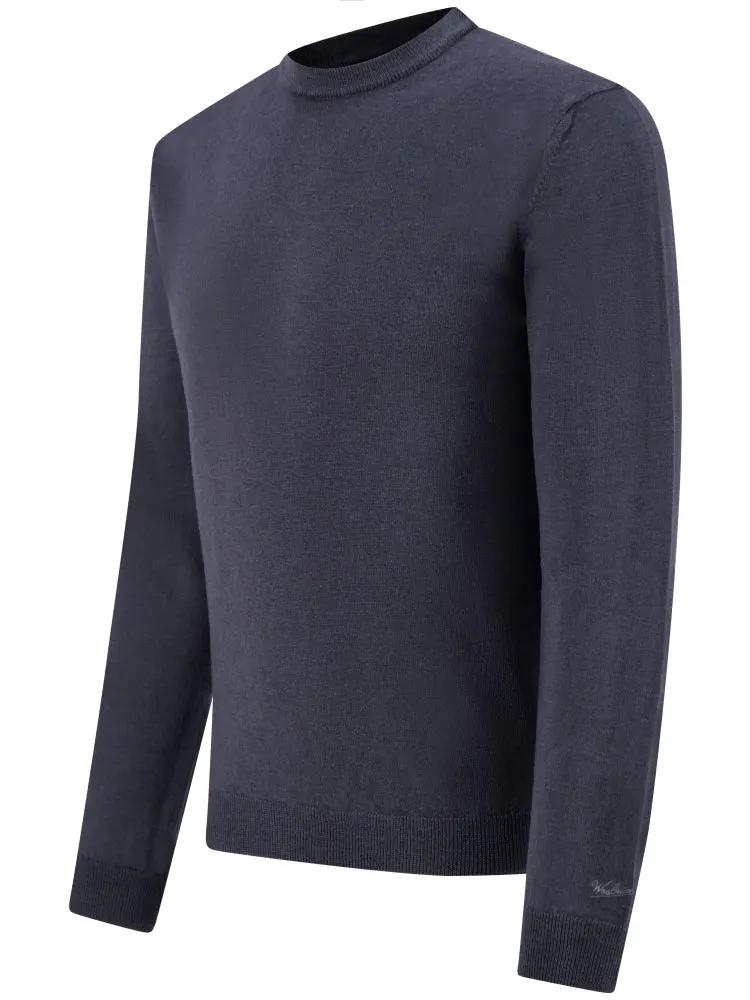 Woolrich Maglia Girocollo Garment Dyed Knitted Crewneck Melton Blue - Dettaglio