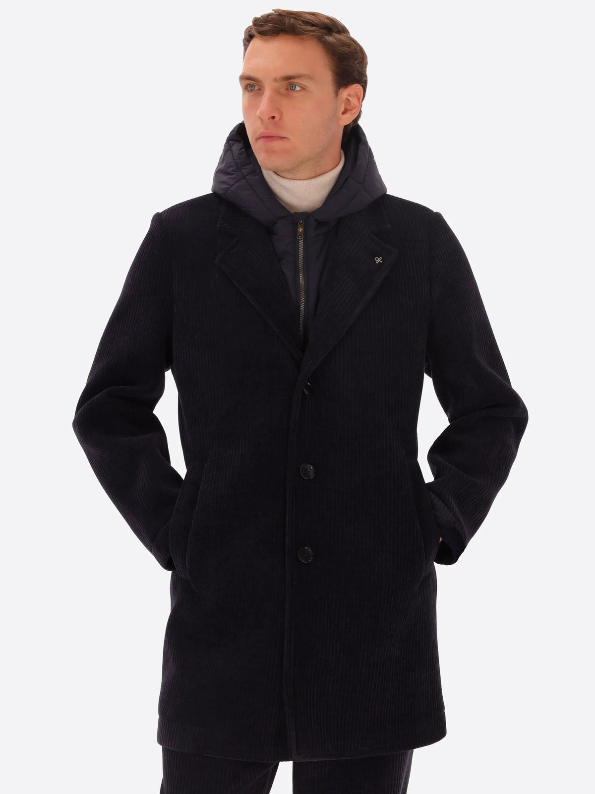 Cappotto DISTRETTO12 Alba CP1316T0499 Blu velluto a coste - Modello vista frontale